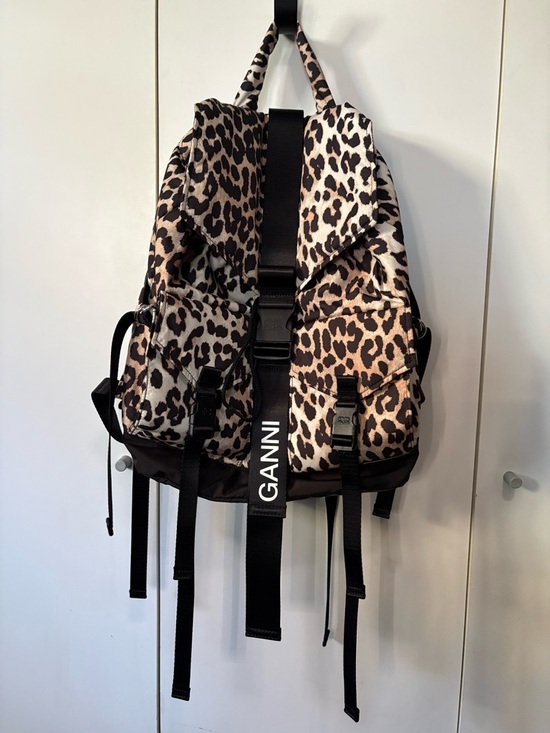 Ganni Handbags - Ganni Leopard Print Tech Backpack in Brown and Black